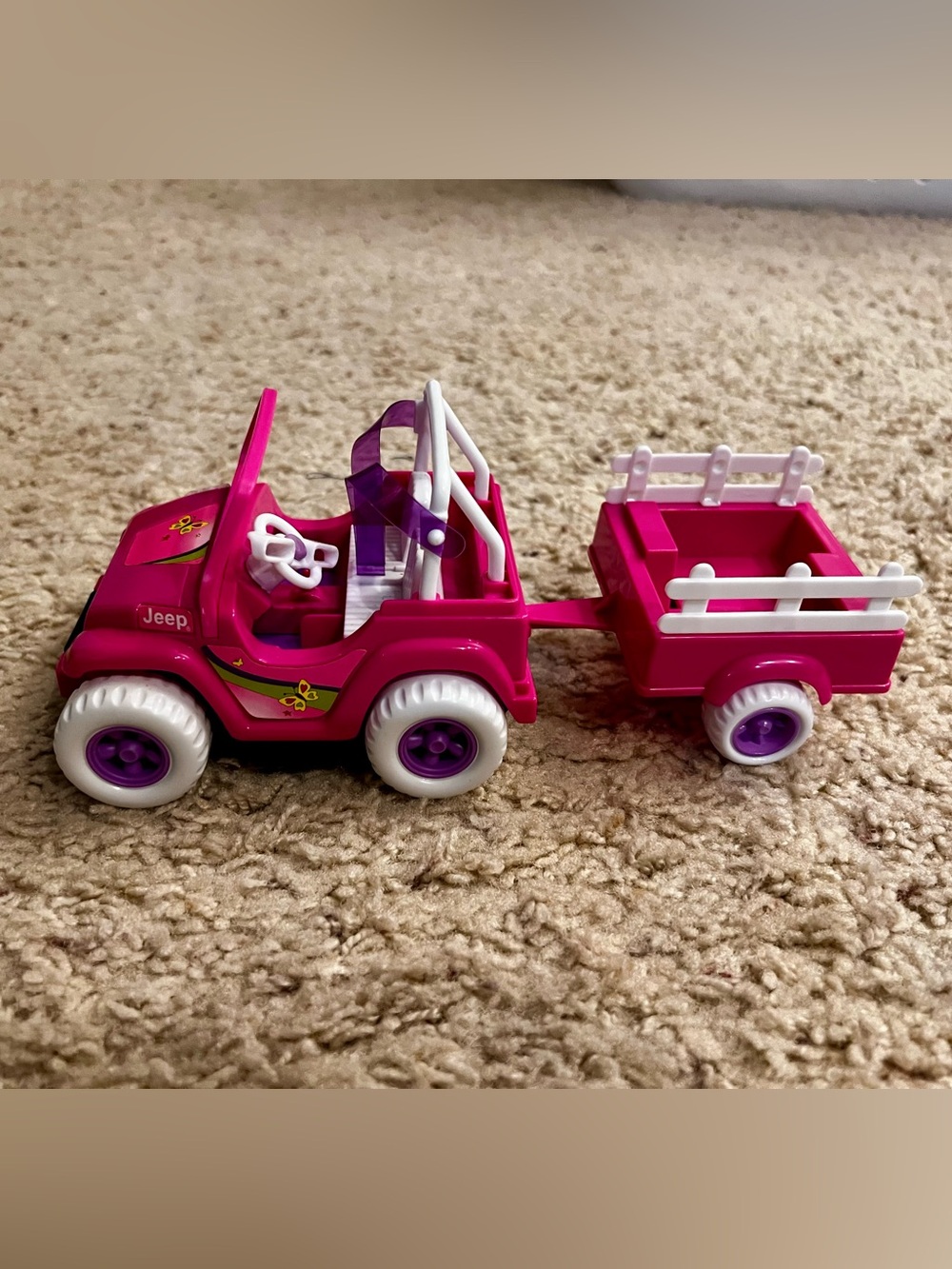 Chrysler Barbie Kelly Pink Jeep Toy 2000 Vintage with Trailer